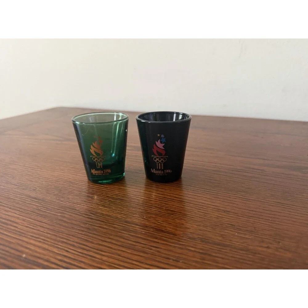 Atlanta 1996 Olympic 100 Years Libbey Shot Glasses Green Black Set of 2